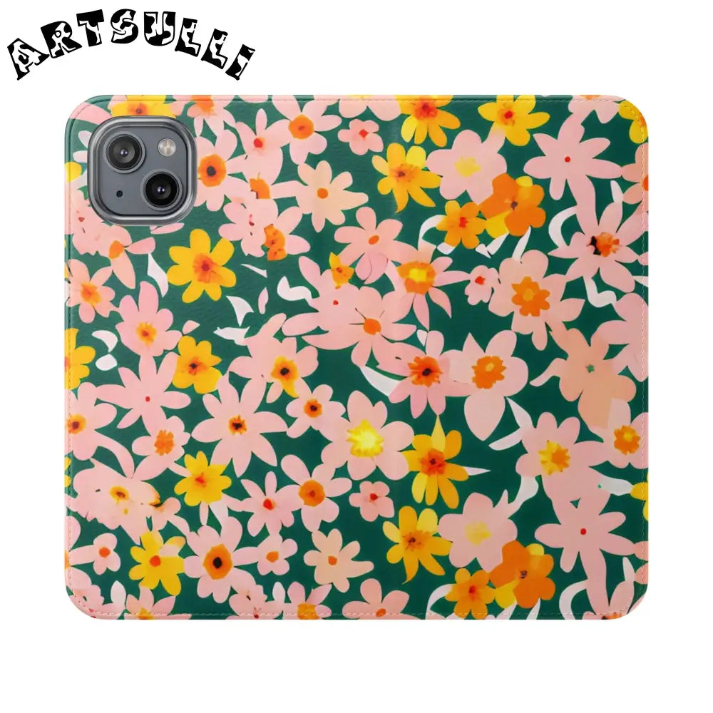 Floral Pattern Faux Leather Flip Cases, Artsulli - Art is Long, Life is Short, Phone Case, Size, iPhone 14 Plus, , , , , 32769709070170486746