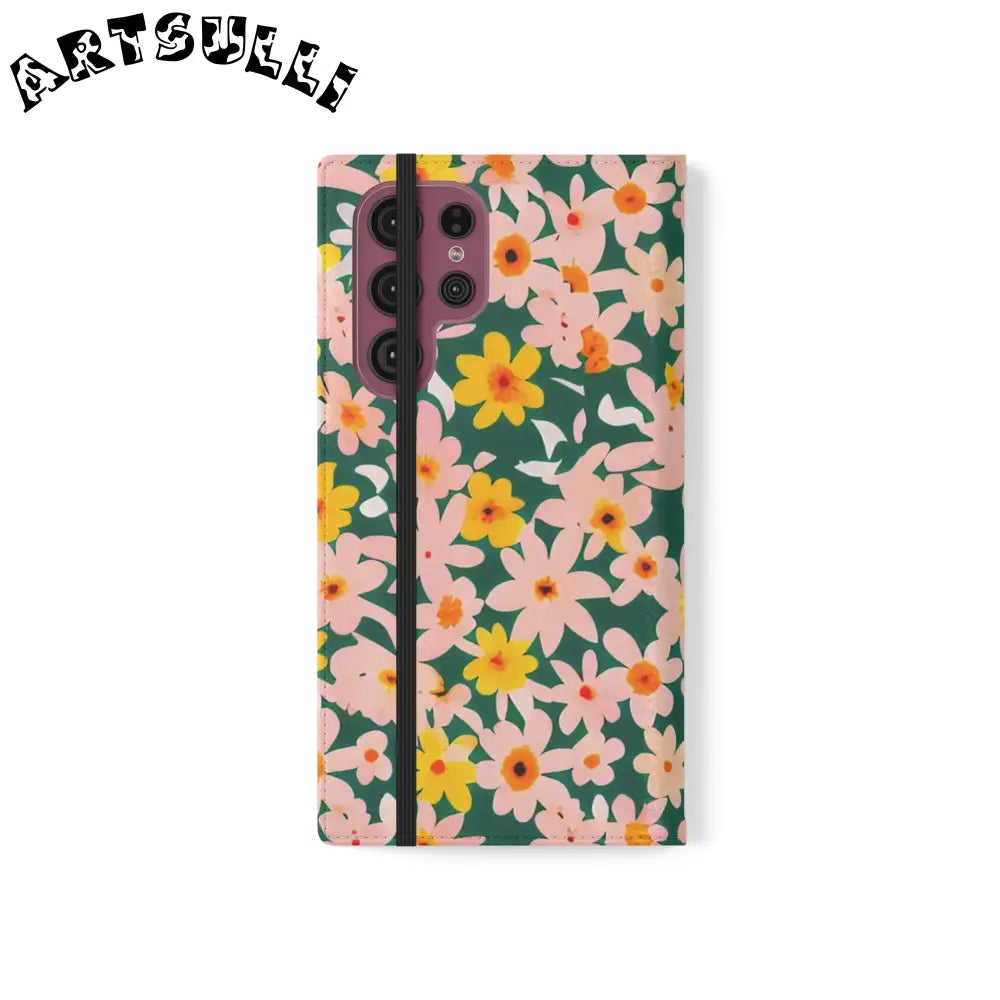Floral Pattern Faux Leather Flip Cases, Artsulli - Art is Long, Life is Short, Phone Case, , , , , , ,