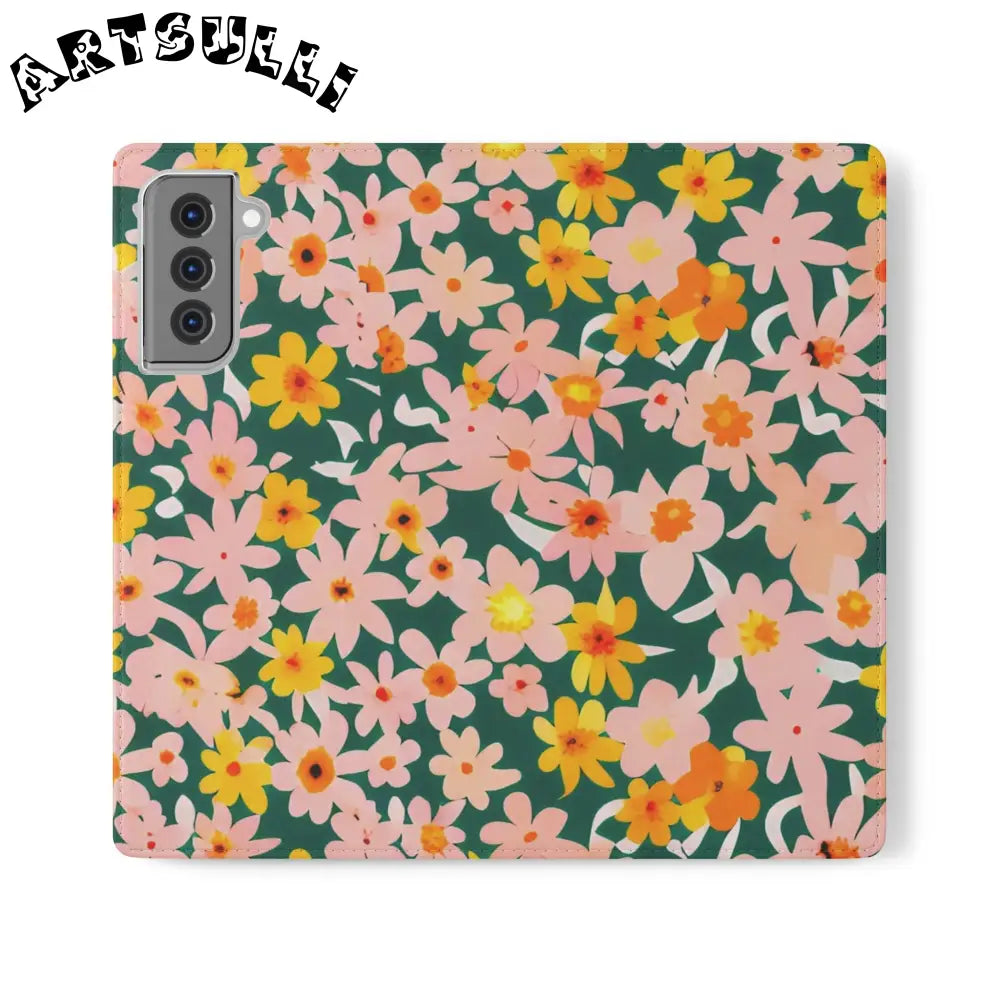 Floral Pattern Faux Leather Flip Cases, Artsulli - Art is Long, Life is Short, Phone Case, Size, Samsung Galaxy S21 Plus, , , , , 27568443841525643611