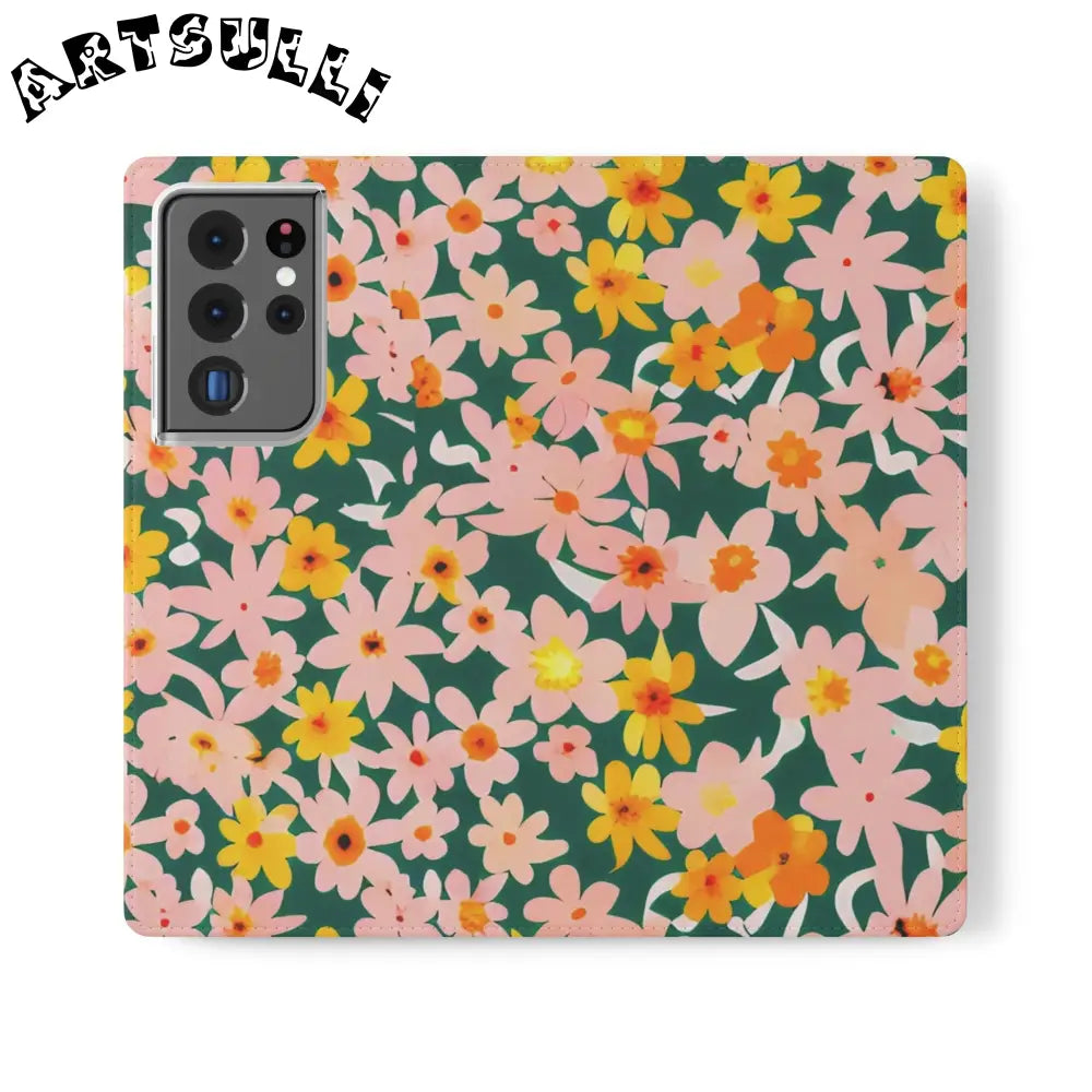 Floral Pattern Faux Leather Flip Cases, Artsulli - Art is Long, Life is Short, Phone Case, Size, Samsung Galaxy S21 Ultra, , , , , 21374718453496002912