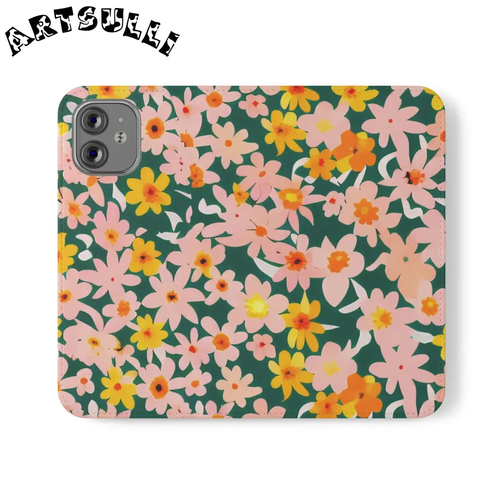 Floral Pattern Faux Leather Flip Cases, Artsulli - Art is Long, Life is Short, Phone Case, Size, iPhone 12 Mini, , , , , 21421161115910842146