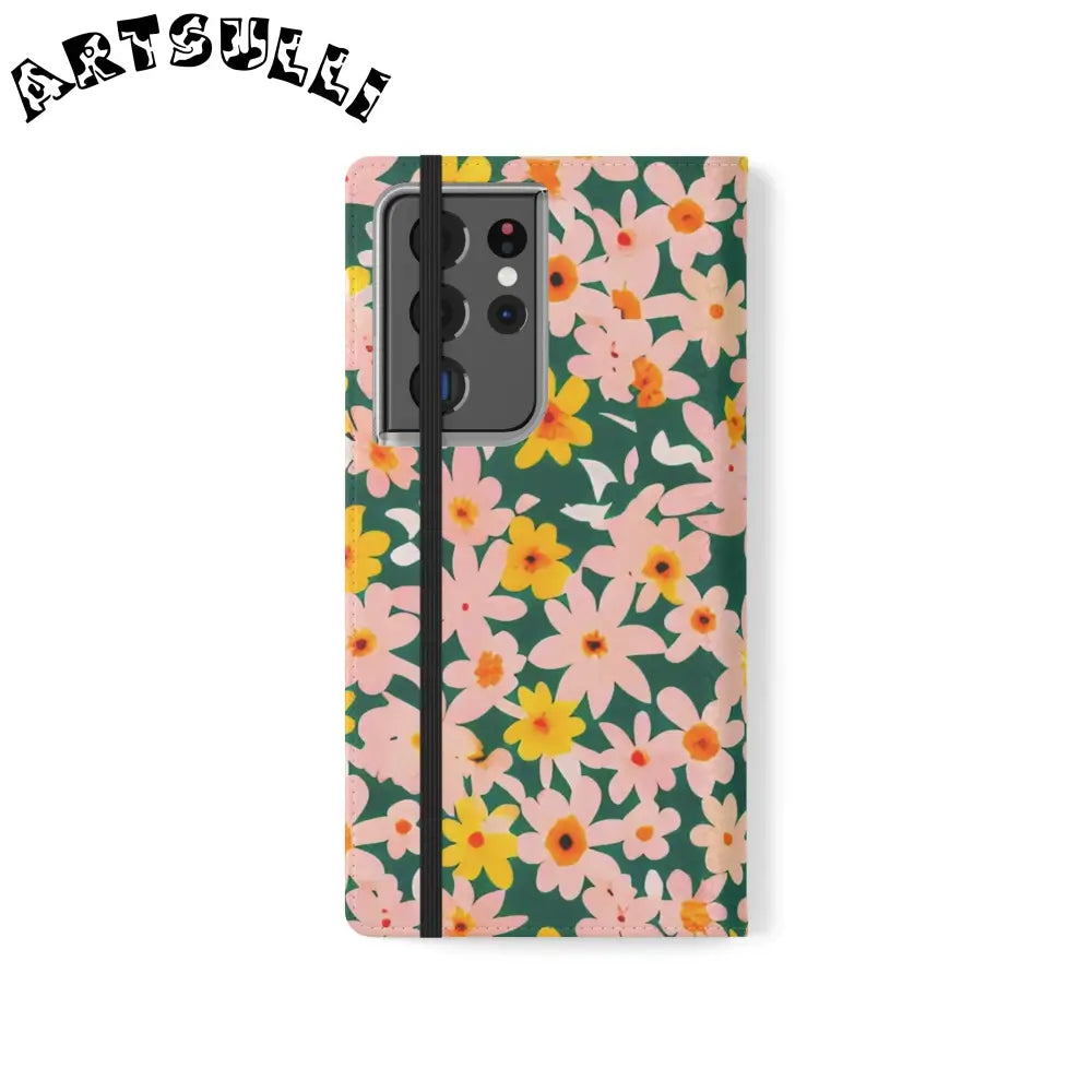 Floral Pattern Faux Leather Flip Cases, Artsulli - Art is Long, Life is Short, Phone Case, , , , , , ,