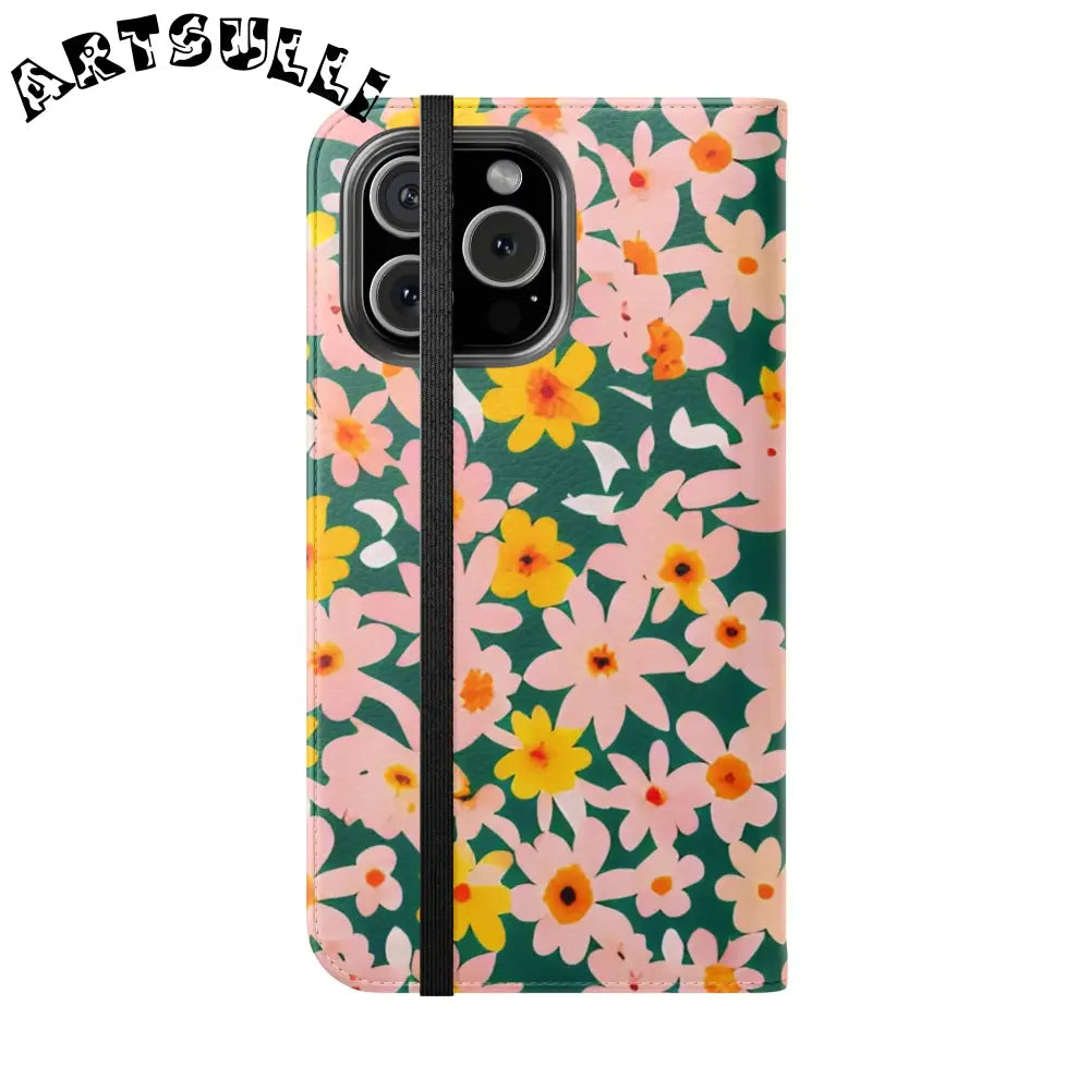 Floral Pattern Faux Leather Flip Cases, Artsulli - Art is Long, Life is Short, Phone Case, , , , , , ,
