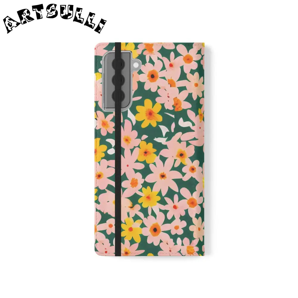 Floral Pattern Faux Leather Flip Cases, Artsulli - Art is Long, Life is Short, Phone Case, , , , , , ,