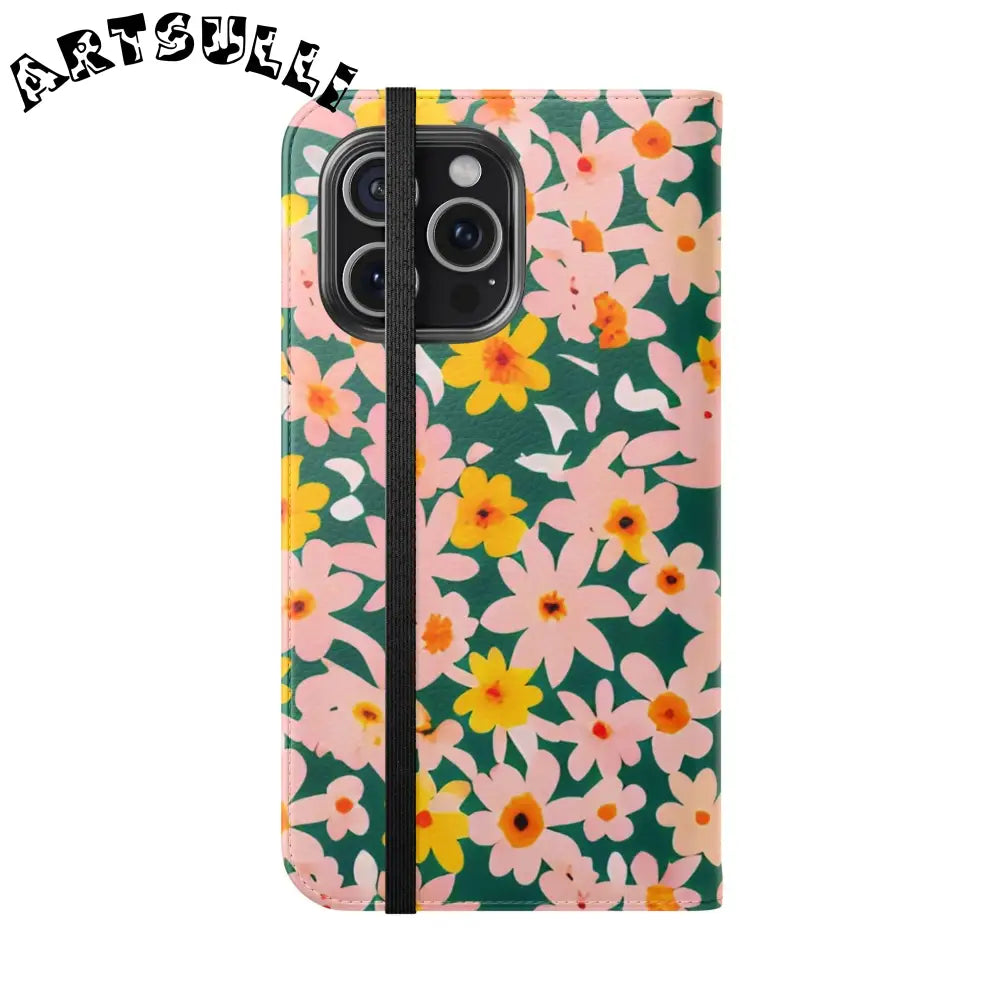 Floral Pattern Faux Leather Flip Cases, Artsulli - Art is Long, Life is Short, Phone Case, , , , , , ,