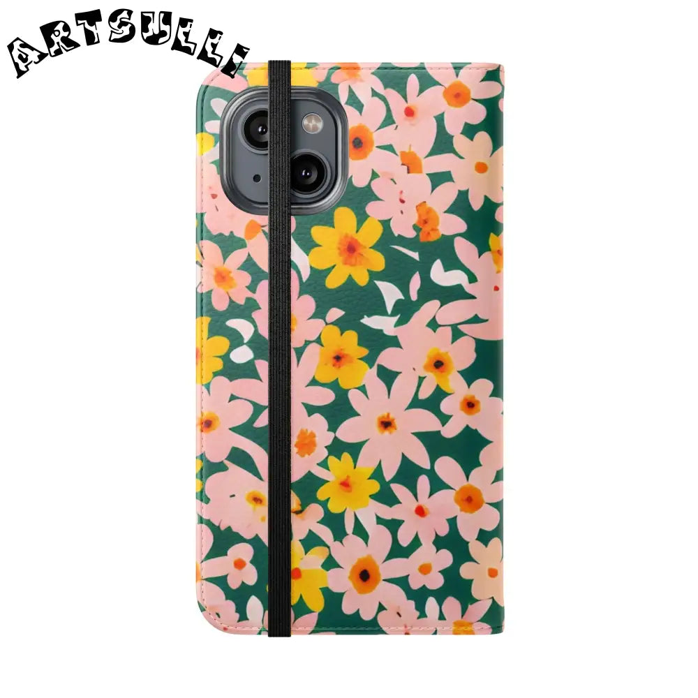 Floral Pattern Faux Leather Flip Cases, Artsulli - Art is Long, Life is Short, Phone Case, , , , , , ,