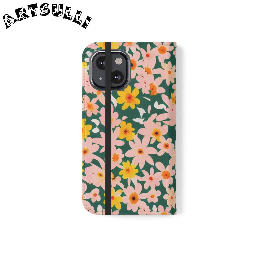 Floral Pattern Faux Leather Flip Cases, Artsulli - Art is Long, Life is Short, Phone Case, , , , , , ,