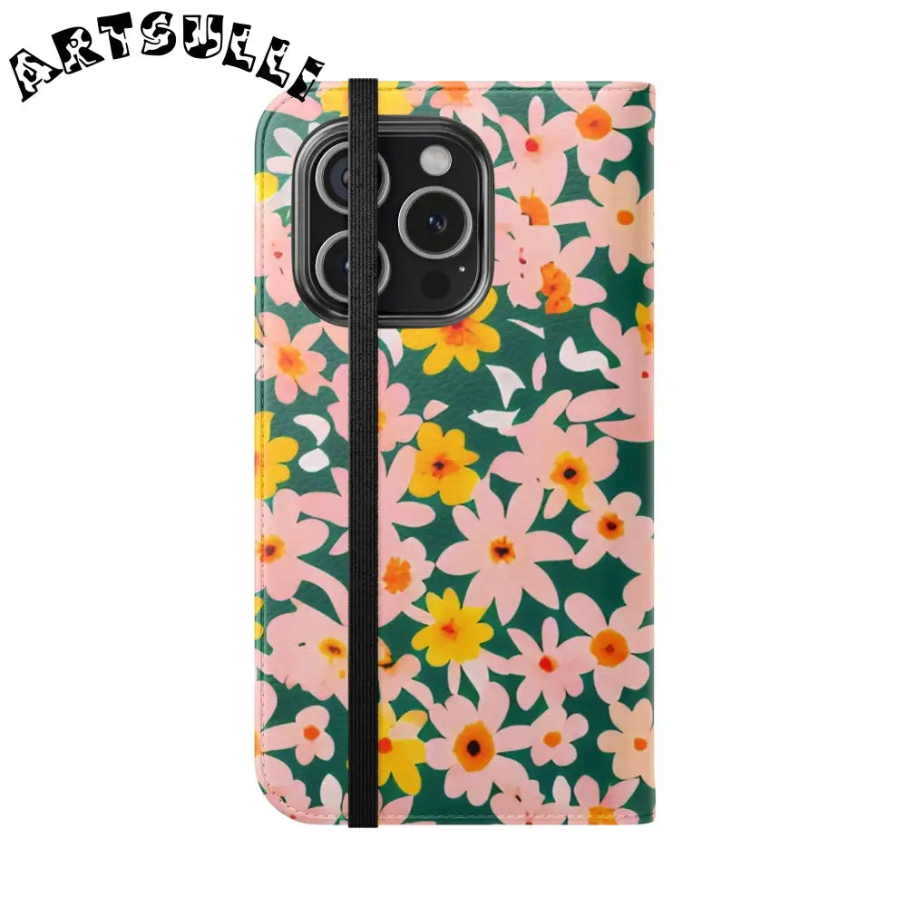 Floral Pattern Faux Leather Flip Cases, Artsulli - Art is Long, Life is Short, Phone Case, , , , , , ,