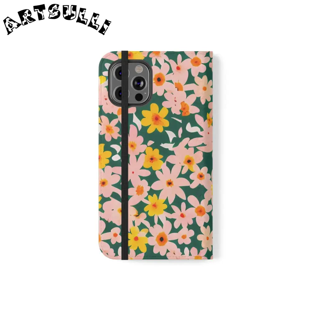 Floral Pattern Faux Leather Flip Cases, Artsulli - Art is Long, Life is Short, Phone Case, , , , , , ,