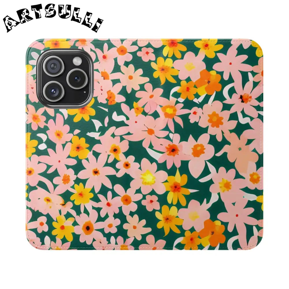 Floral Pattern Faux Leather Flip Cases, Artsulli - Art is Long, Life is Short, Phone Case, Size, iPhone 15 Pro, , , , , 40991539775161994377