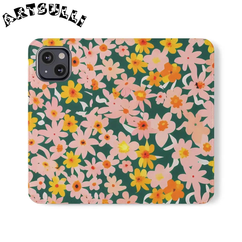 Floral Pattern Faux Leather Flip Cases, Artsulli - Art is Long, Life is Short, Phone Case, Size, iPhone 13, , , , , 30214497097493594867