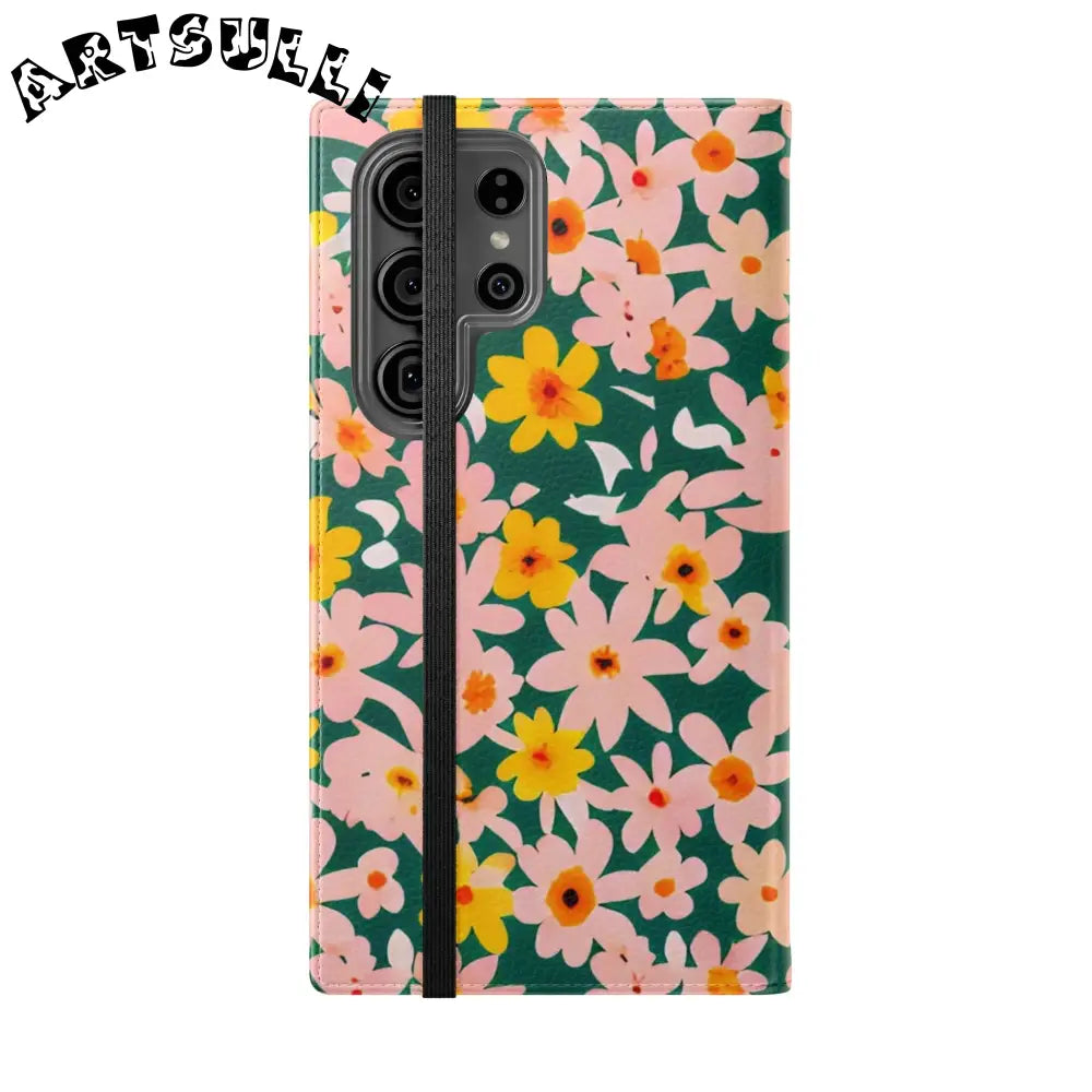 Floral Pattern Faux Leather Flip Cases, Artsulli - Art is Long, Life is Short, Phone Case, , , , , , ,
