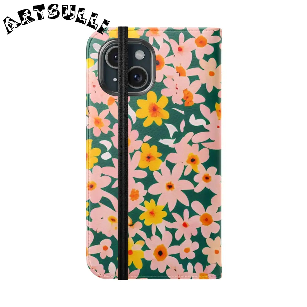 Floral Pattern Faux Leather Flip Cases, Artsulli - Art is Long, Life is Short, Phone Case, , , , , , ,