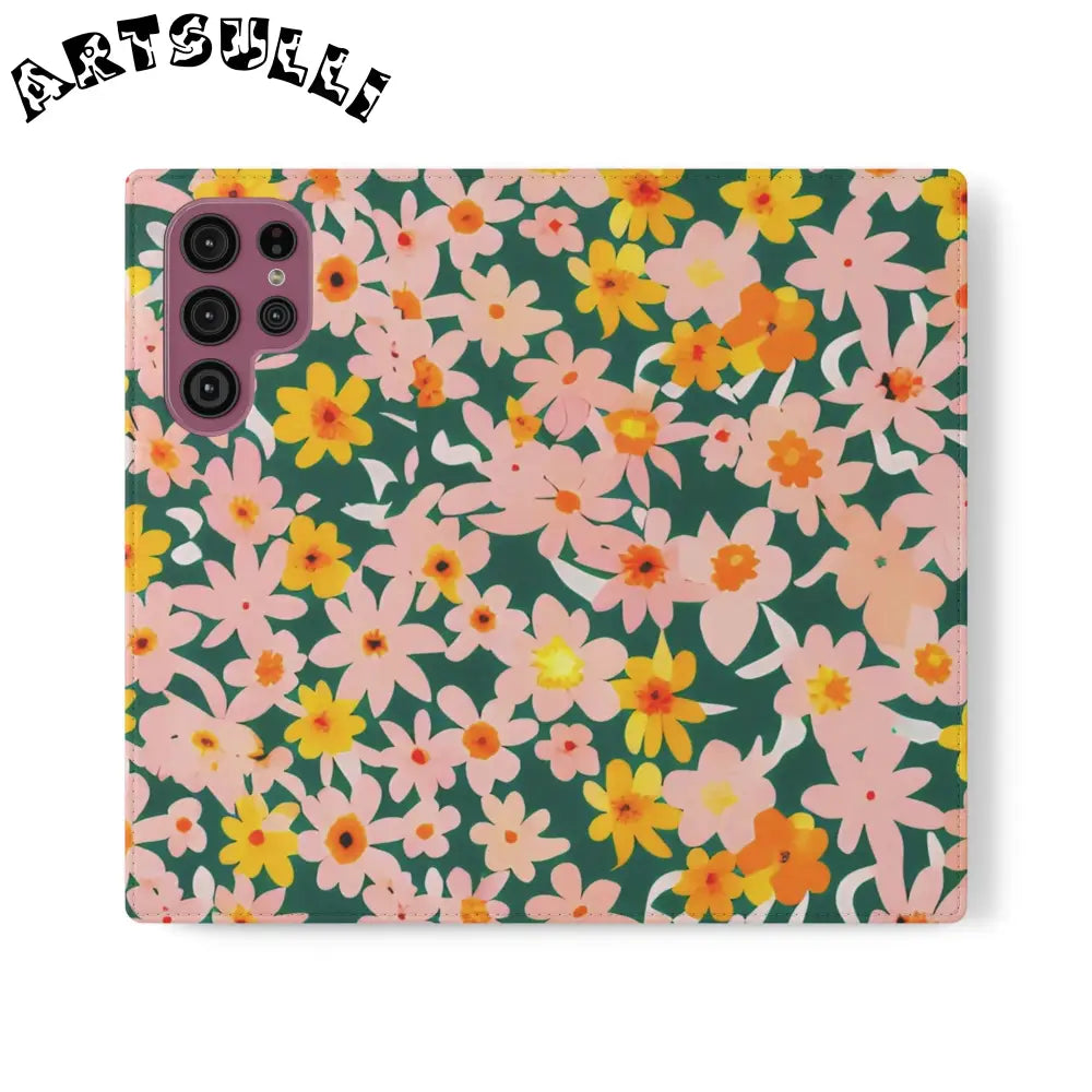 Floral Pattern Faux Leather Flip Cases, Artsulli - Art is Long, Life is Short, Phone Case, Size, Samsung Galaxy S22 Ultra, , , , , 21997934899169833480