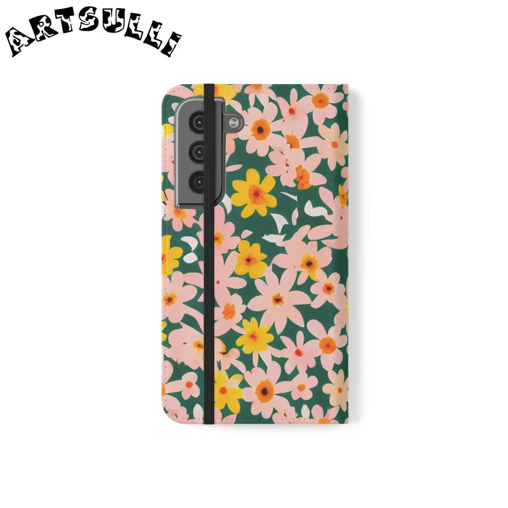 Floral Pattern Faux Leather Flip Cases, Artsulli - Art is Long, Life is Short, Phone Case, , , , , , ,