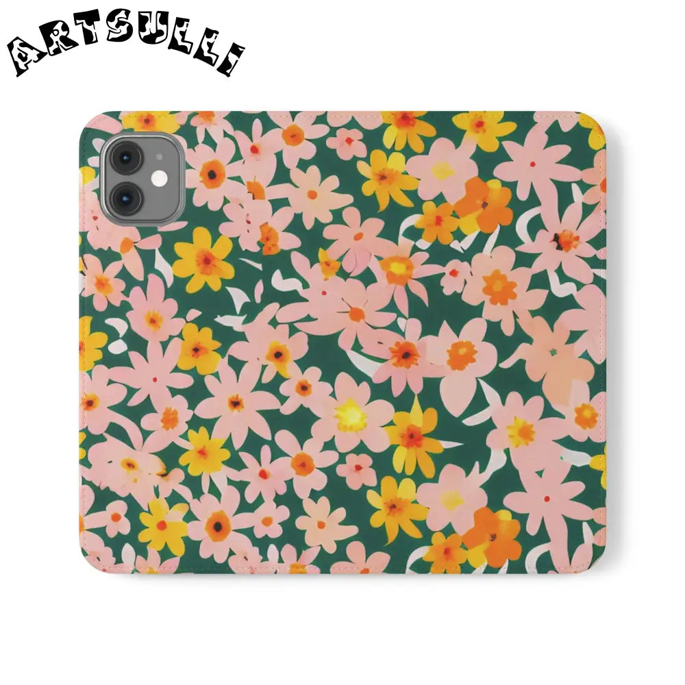 Floral Pattern Faux Leather Flip Cases, Artsulli - Art is Long, Life is Short, Phone Case, Size, iPhone 11, , , , , 14220135456996300679