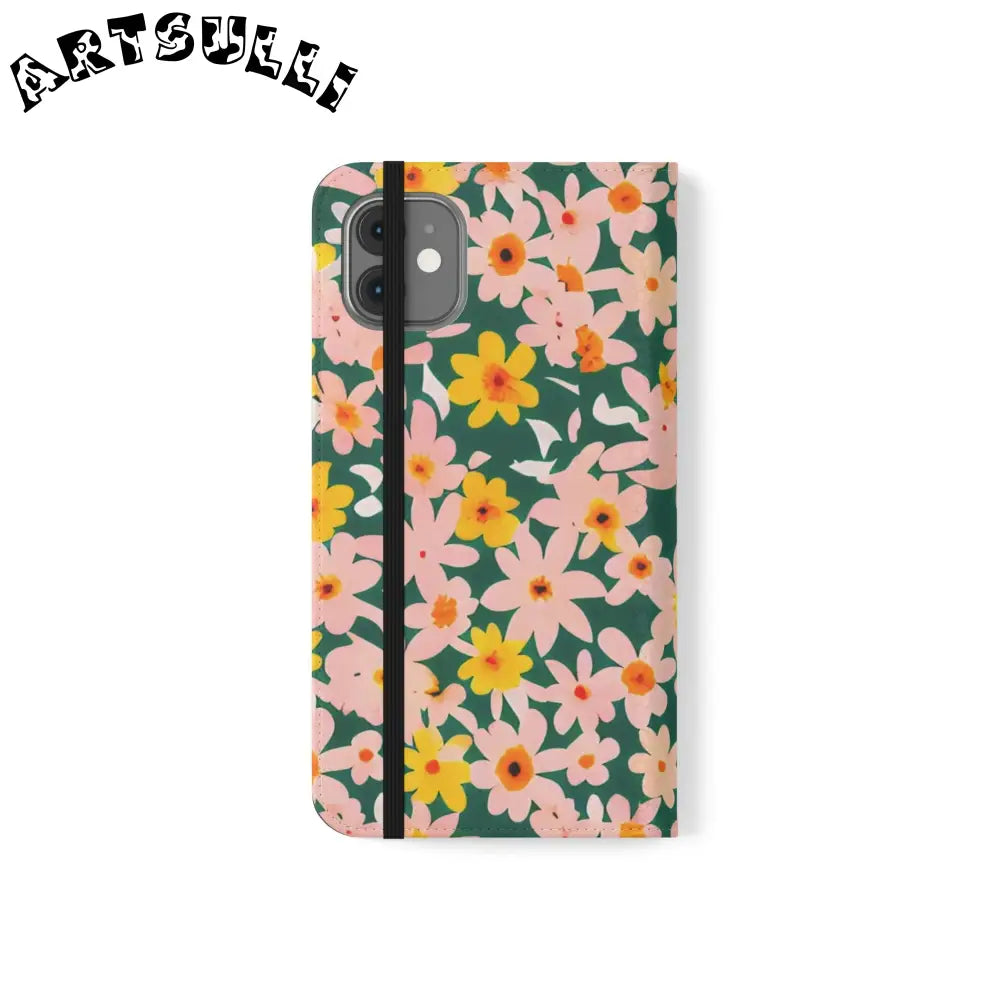 Floral Pattern Faux Leather Flip Cases, Artsulli - Art is Long, Life is Short, Phone Case, , , , , , ,
