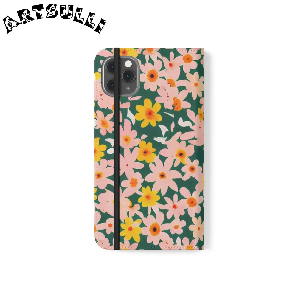 Floral Pattern Faux Leather Flip Cases, Artsulli - Art is Long, Life is Short, Phone Case, , , , , , ,
