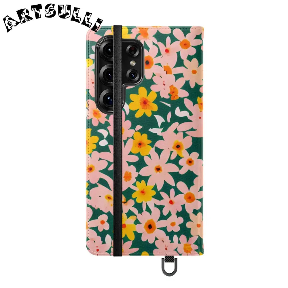 Floral Pattern Faux Leather Flip Cases, Artsulli - Art is Long, Life is Short, Phone Case, , , , , , ,