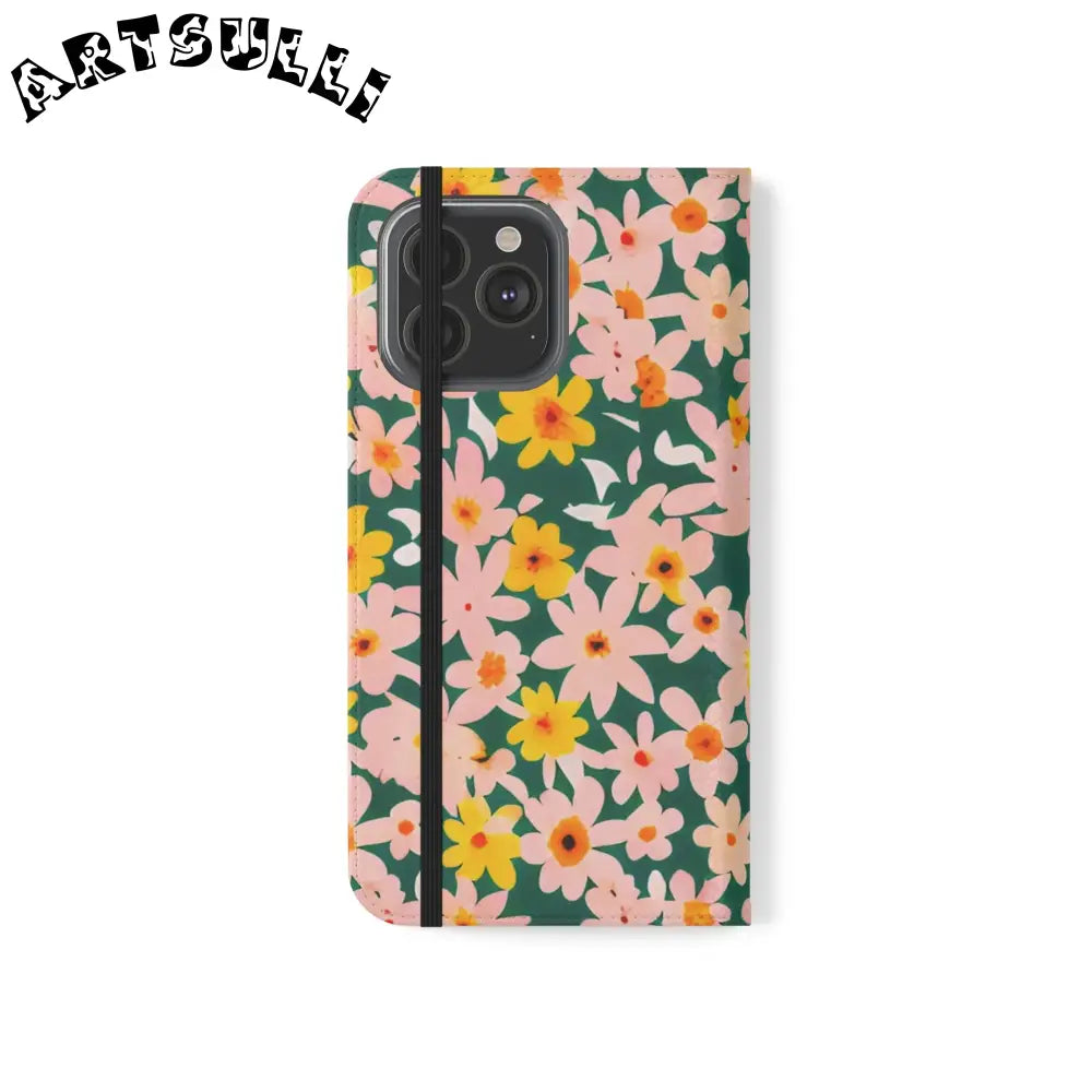 Floral Pattern Faux Leather Flip Cases, Artsulli - Art is Long, Life is Short, Phone Case, , , , , , ,