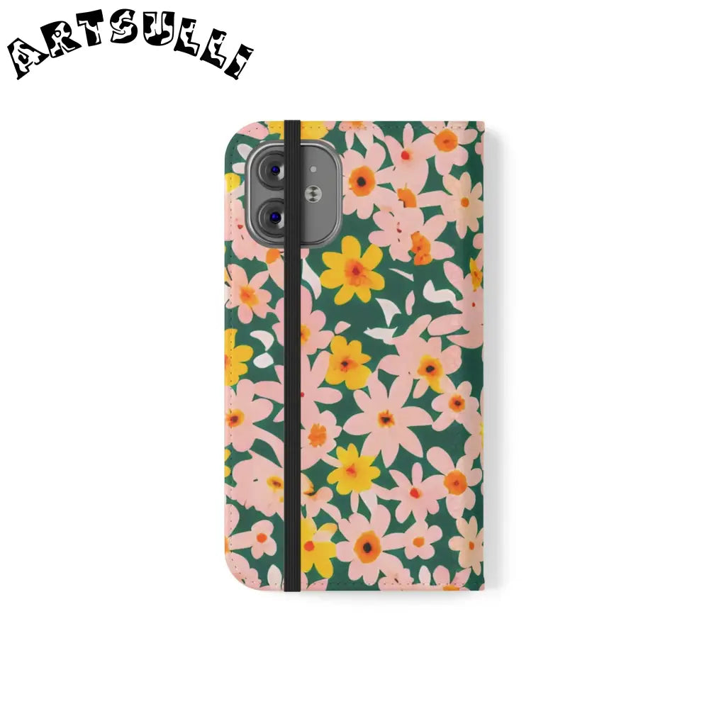 Floral Pattern Faux Leather Flip Cases, Artsulli - Art is Long, Life is Short, Phone Case, , , , , , ,