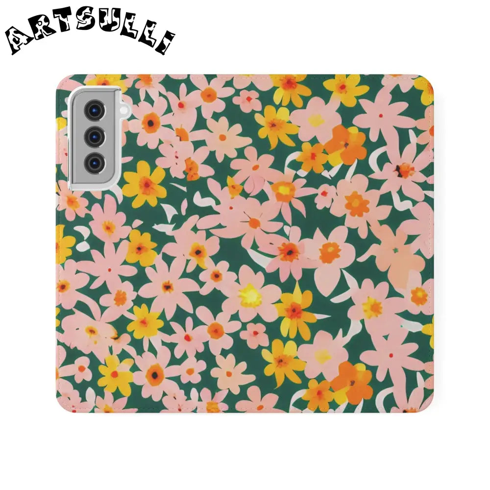 Floral Pattern Faux Leather Flip Cases, Artsulli - Art is Long, Life is Short, Phone Case, Size, Samsung Galaxy S21, , , , , 20094912948992071245