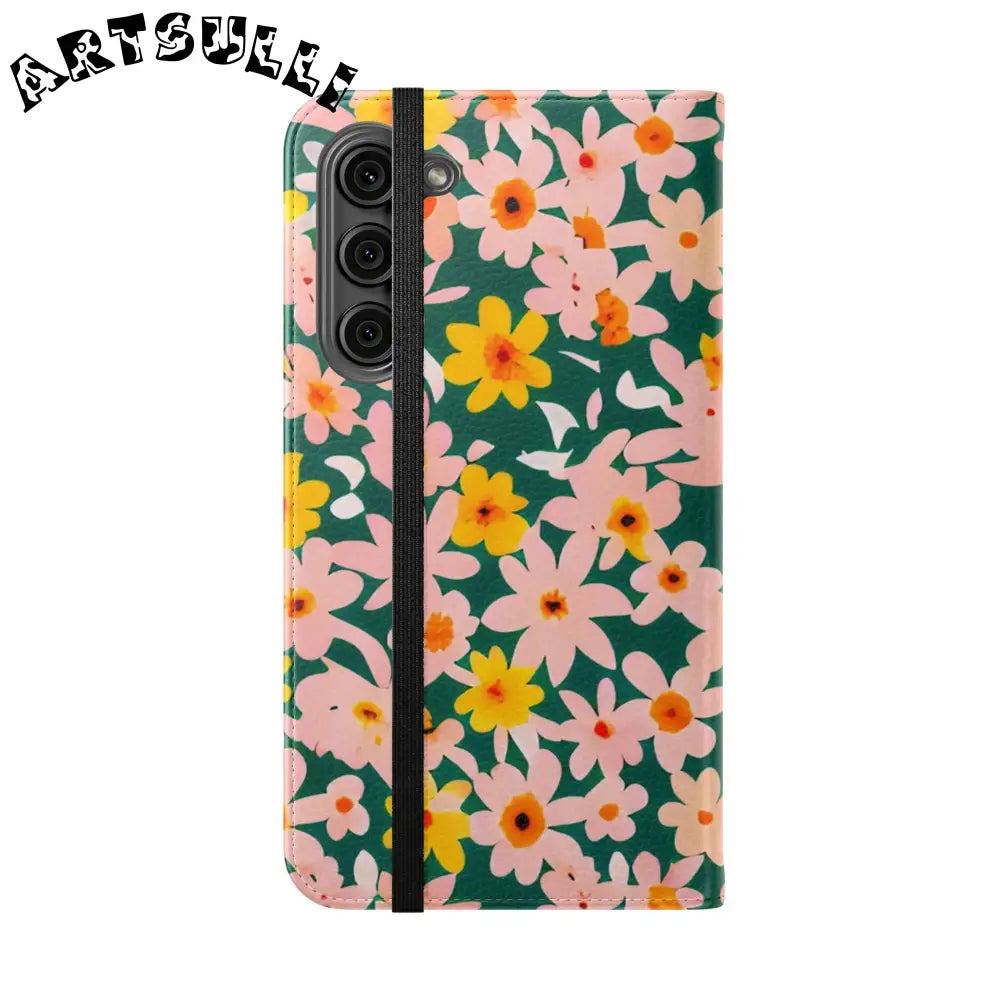 Floral Pattern Faux Leather Flip Cases, Artsulli - Art is Long, Life is Short, Phone Case, , , , , , ,