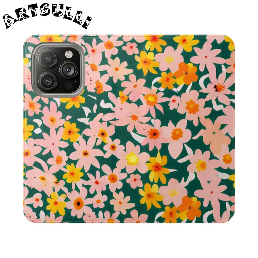 Floral Pattern Faux Leather Flip Cases, Artsulli - Art is Long, Life is Short, Phone Case, Size, iPhone 14 Pro, , , , , 10029137568765137157
