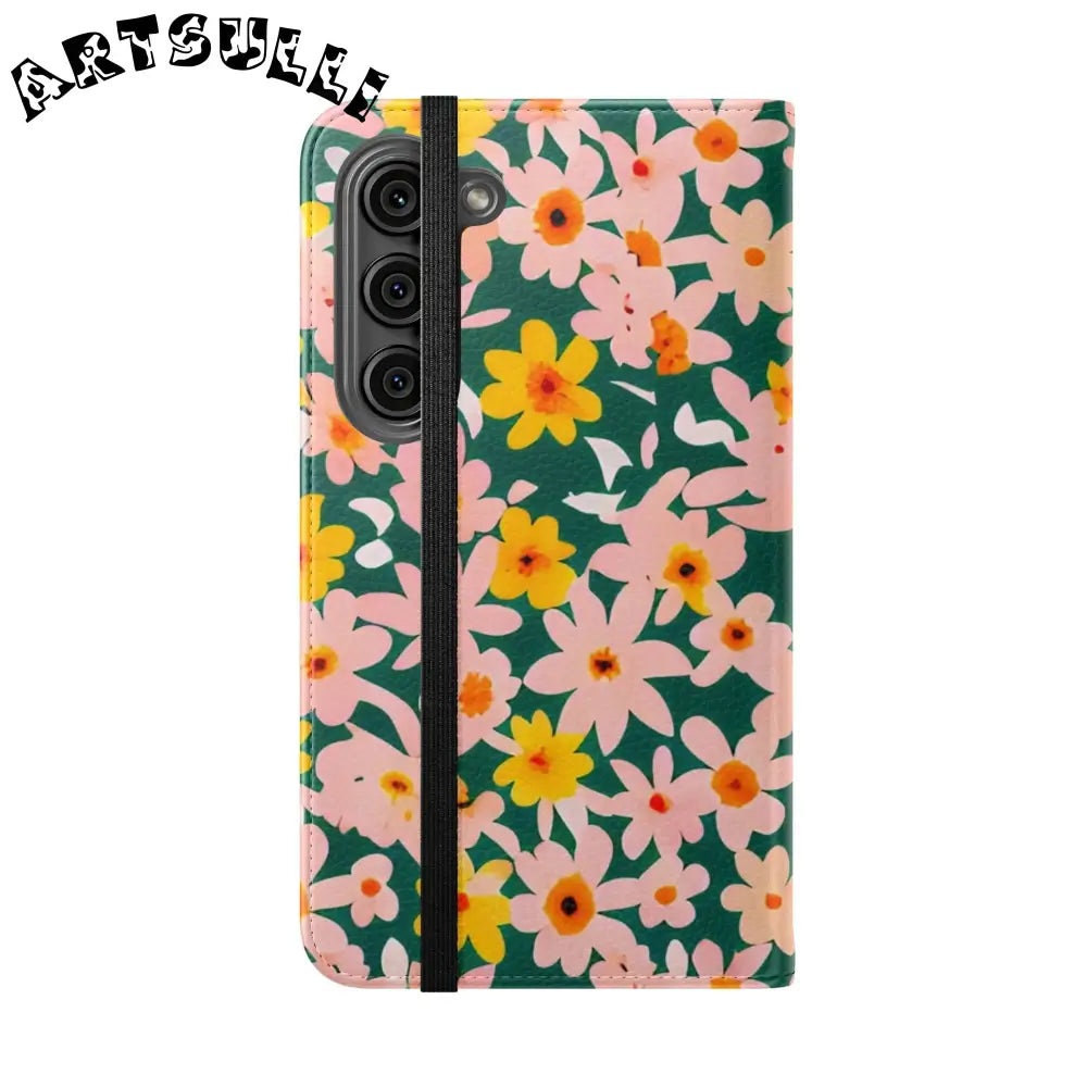 Floral Pattern Faux Leather Flip Cases, Artsulli - Art is Long, Life is Short, Phone Case, , , , , , ,
