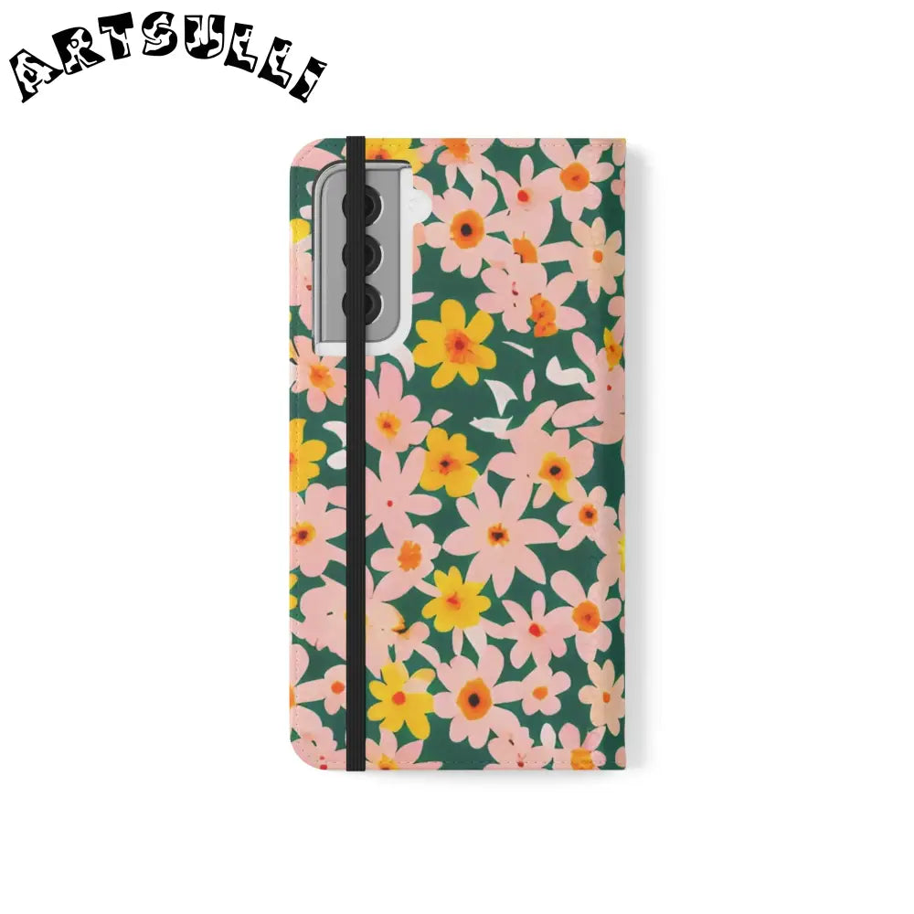 Floral Pattern Faux Leather Flip Cases, Artsulli - Art is Long, Life is Short, Phone Case, , , , , , ,