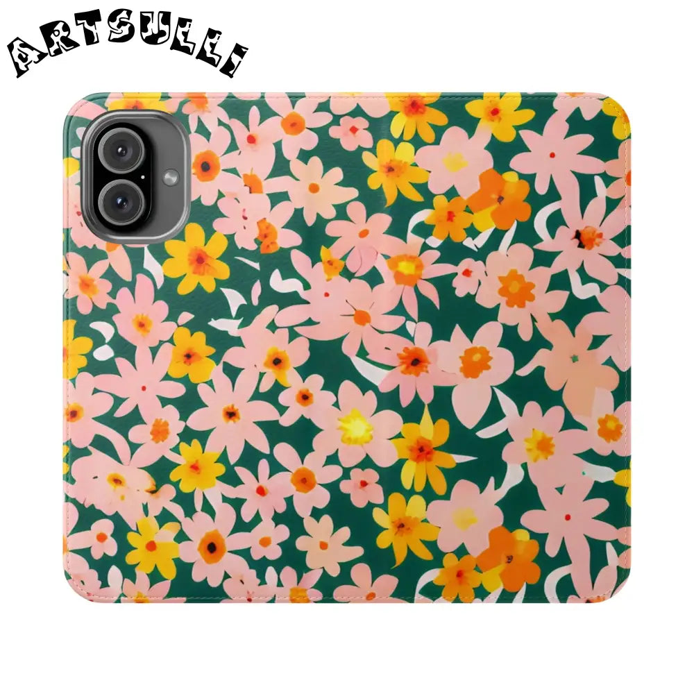 Floral Pattern Faux Leather Flip Cases, Artsulli - Art is Long, Life is Short, Phone Case, Size, iPhone 16 Plus, , , , , 31968254237821884541