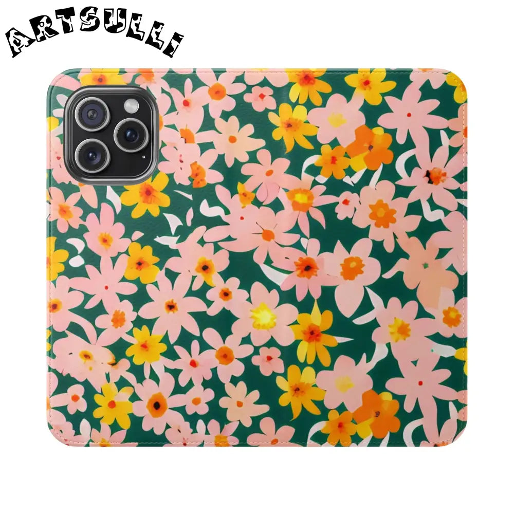 Floral Pattern Faux Leather Flip Cases, Artsulli - Art is Long, Life is Short, Phone Case, Size, iPhone 15 Pro Max, , , , , 29299726401746069304