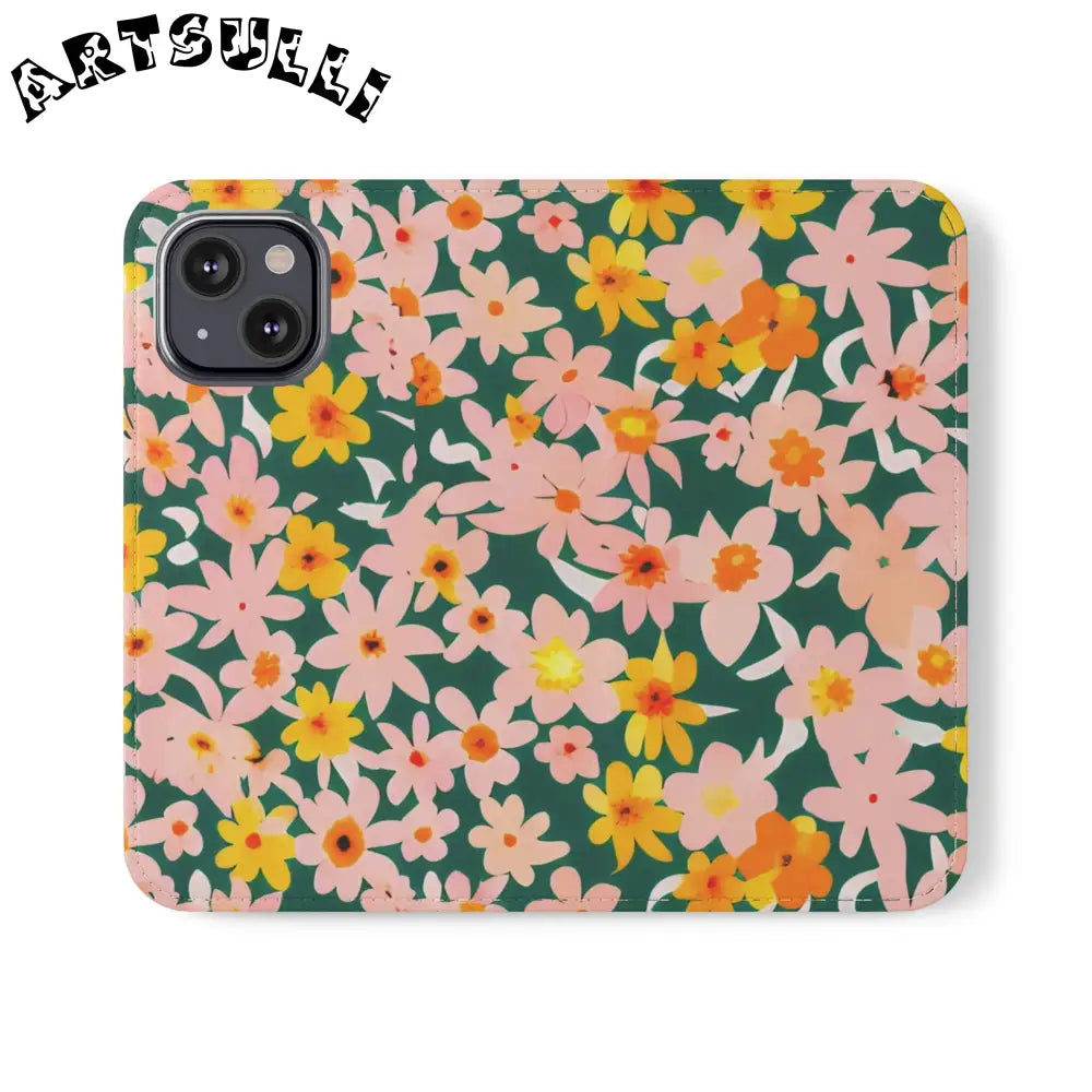 Floral Pattern Faux Leather Flip Cases, Artsulli - Art is Long, Life is Short, Phone Case, Size, iPhone 13 Mini, , , , , 15587800363304990710