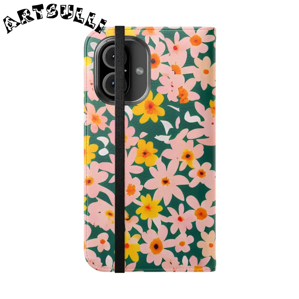Floral Pattern Faux Leather Flip Cases, Artsulli - Art is Long, Life is Short, Phone Case, , , , , , ,