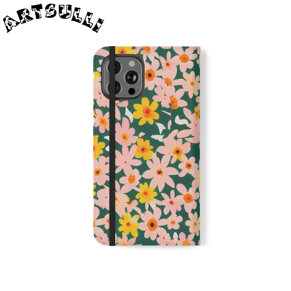 Floral Pattern Faux Leather Flip Cases, Artsulli - Art is Long, Life is Short, Phone Case, , , , , , ,