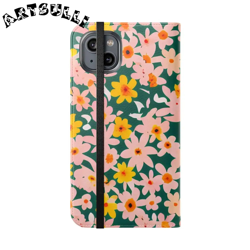Floral Pattern Faux Leather Flip Cases, Artsulli - Art is Long, Life is Short, Phone Case, , , , , , ,