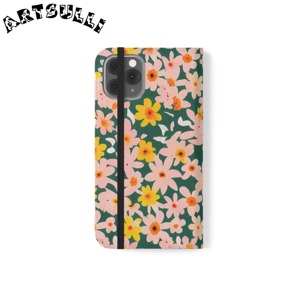 Floral Pattern Faux Leather Flip Cases, Artsulli - Art is Long, Life is Short, Phone Case, , , , , , ,