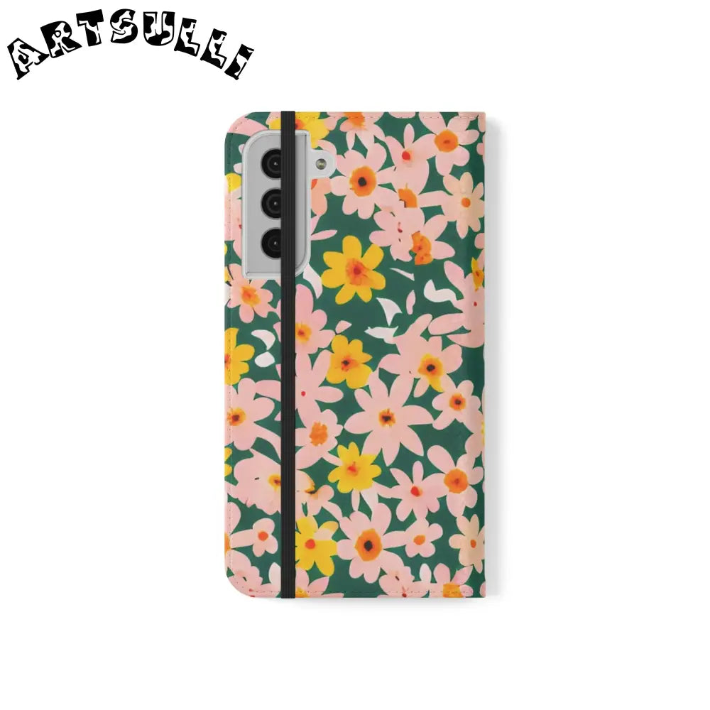 Floral Pattern Faux Leather Flip Cases, Artsulli - Art is Long, Life is Short, Phone Case, , , , , , ,