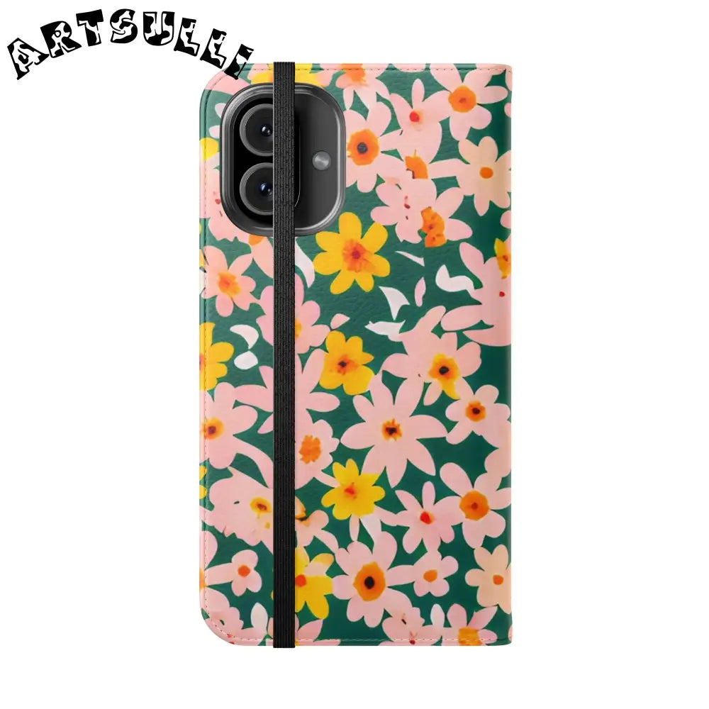 Floral Pattern Faux Leather Flip Cases, Artsulli - Art is Long, Life is Short, Phone Case, , , , , , ,
