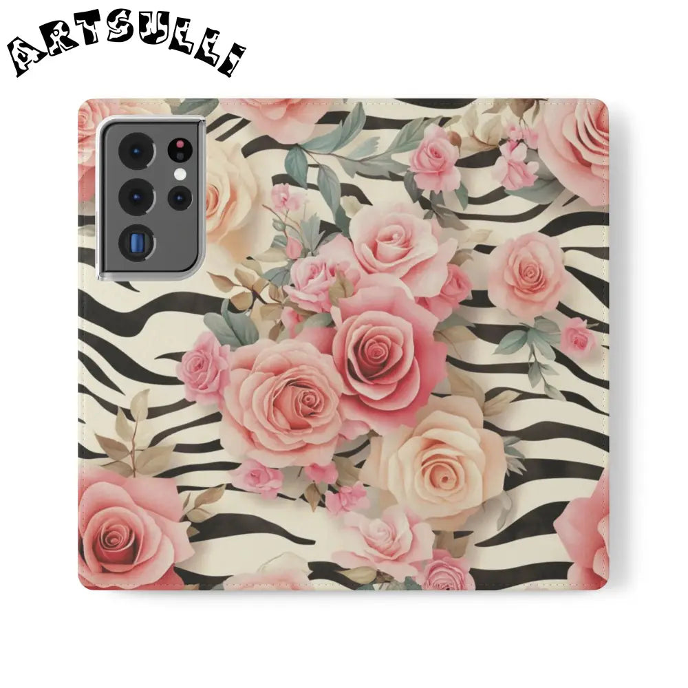 Floral Zebra Print Flip Cases, Artsulli - Art is Long, Life is Short, Phone Case, Size, Samsung Galaxy S21 Ultra, , , , , 17032085352891724773