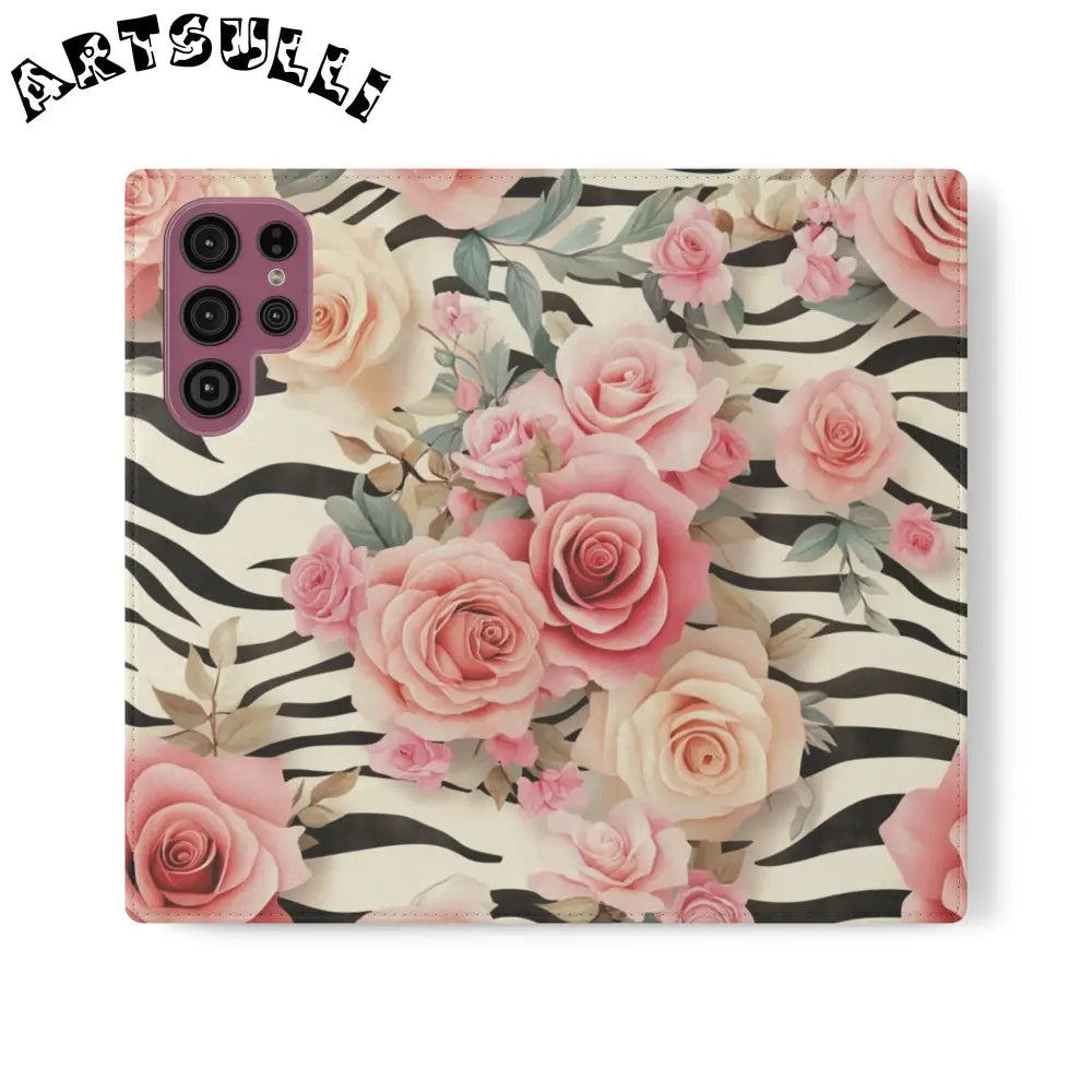 Floral Zebra Print Flip Cases, Artsulli - Art is Long, Life is Short, Phone Case, Size, Samsung Galaxy S22 Ultra, , , , , 27189354277635757720