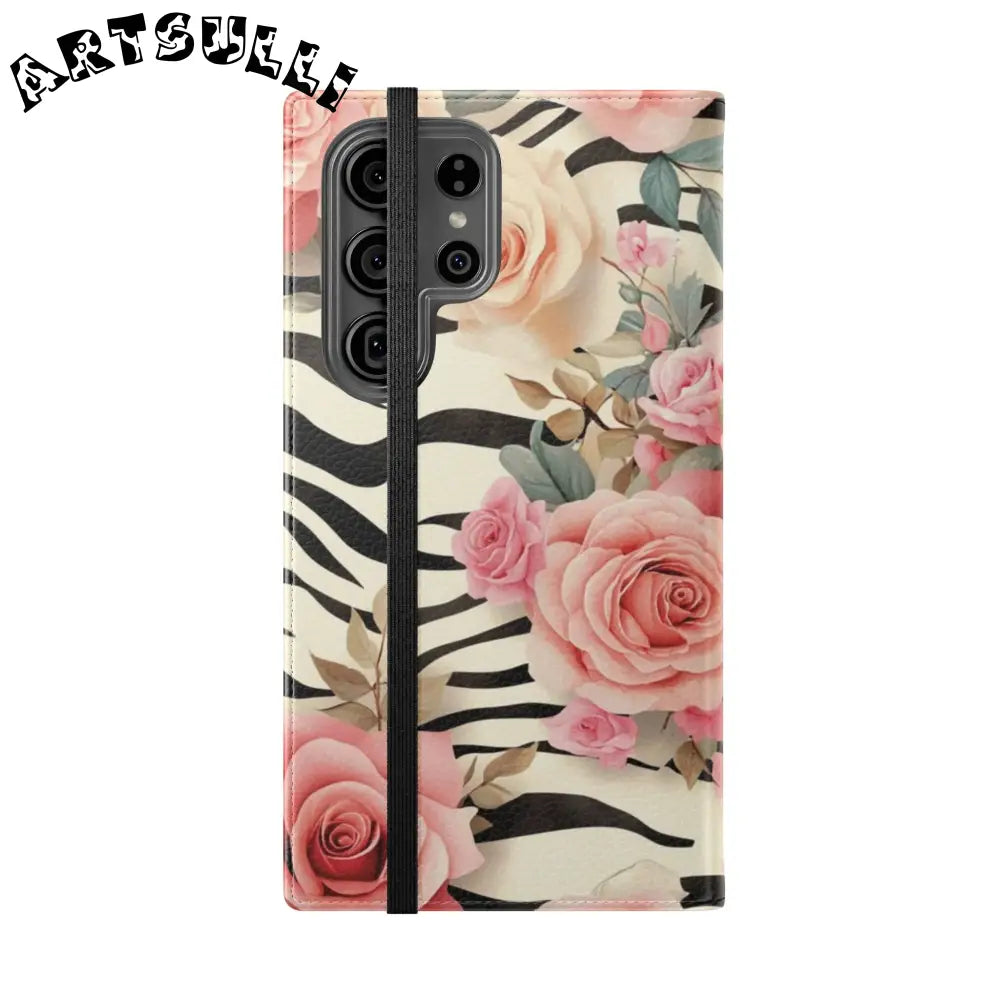 Floral Zebra Print Flip Cases, Artsulli - Art is Long, Life is Short, Phone Case, , , , , , ,