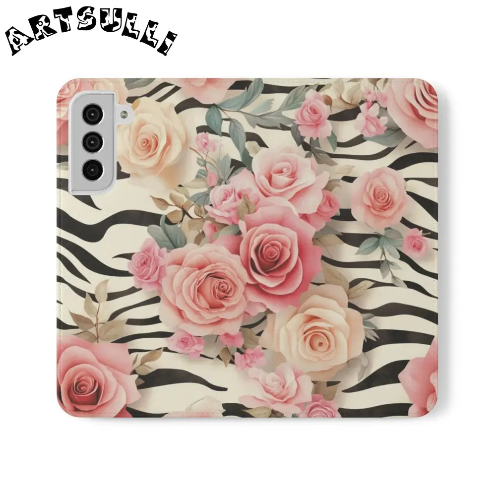 Floral Zebra Print Flip Cases, Artsulli - Art is Long, Life is Short, Phone Case, Size, Samsung Galaxy S22 Plus, , , , , 28591368039784532200