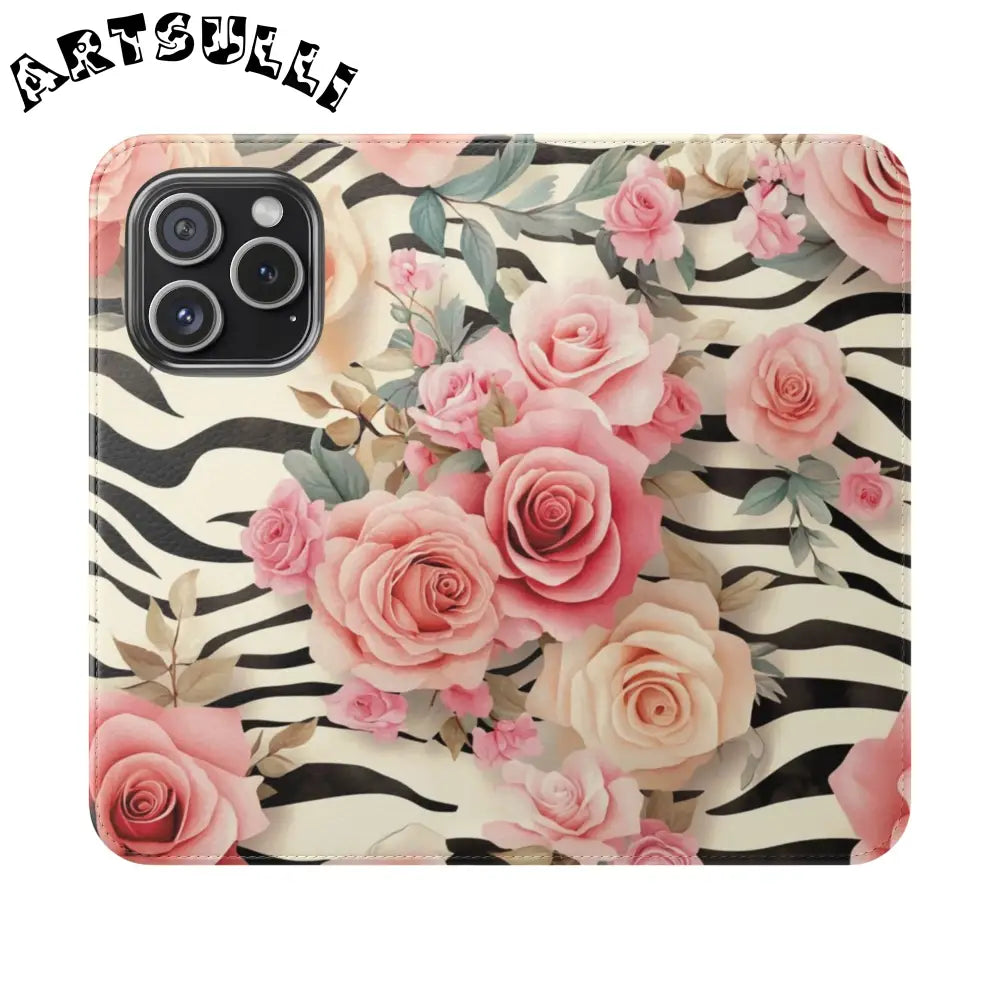 Floral Zebra Print Flip Cases, Artsulli - Art is Long, Life is Short, Phone Case, Size, iPhone 15 Pro, , , , , 11436832302507405216