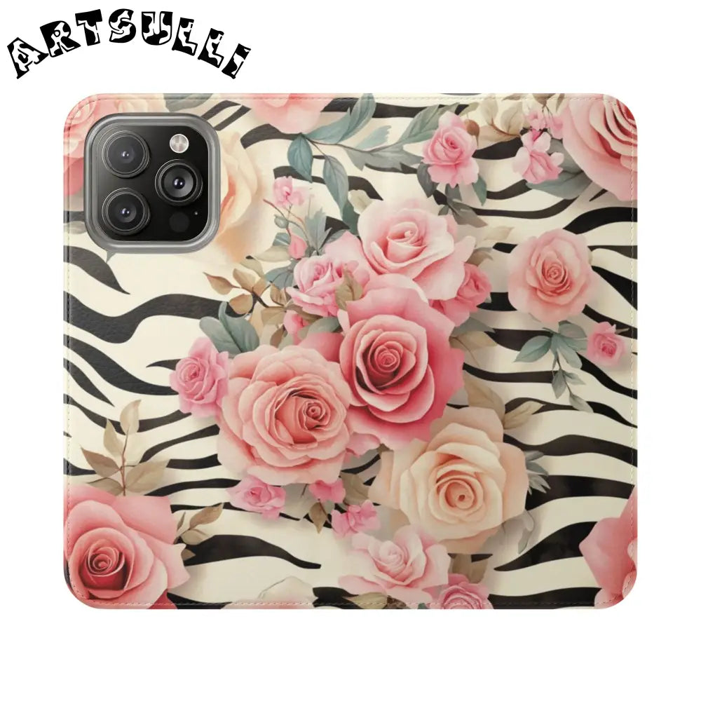 Floral Zebra Print Flip Cases, Artsulli - Art is Long, Life is Short, Phone Case, Size, iPhone 14 Pro Max, , , , , 89392120788000277813