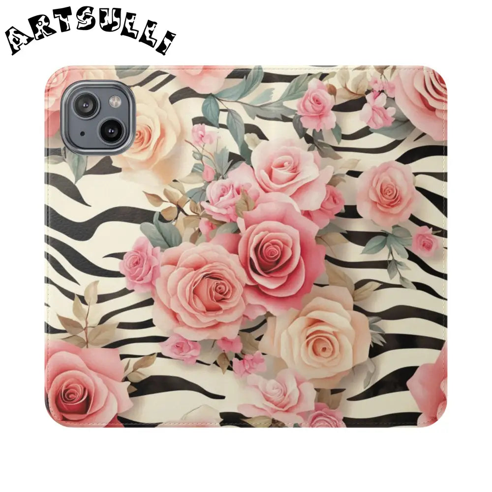 Floral Zebra Print Flip Cases, Artsulli - Art is Long, Life is Short, Phone Case, Size, iPhone 14 Plus, , , , , 22111365347775378285
