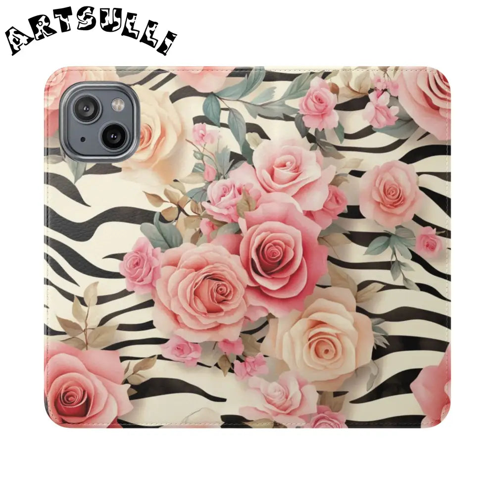 Floral Zebra Print Flip Cases, Artsulli - Art is Long, Life is Short, Phone Case, Size, iPhone 14, , , , , 21041354835783648966