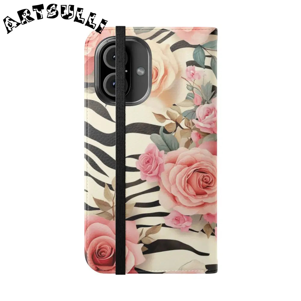 Floral Zebra Print Flip Cases, Artsulli - Art is Long, Life is Short, Phone Case, , , , , , ,