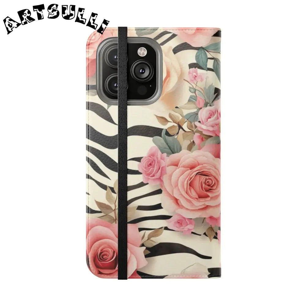 Floral Zebra Print Flip Cases, Artsulli - Art is Long, Life is Short, Phone Case, , , , , , ,