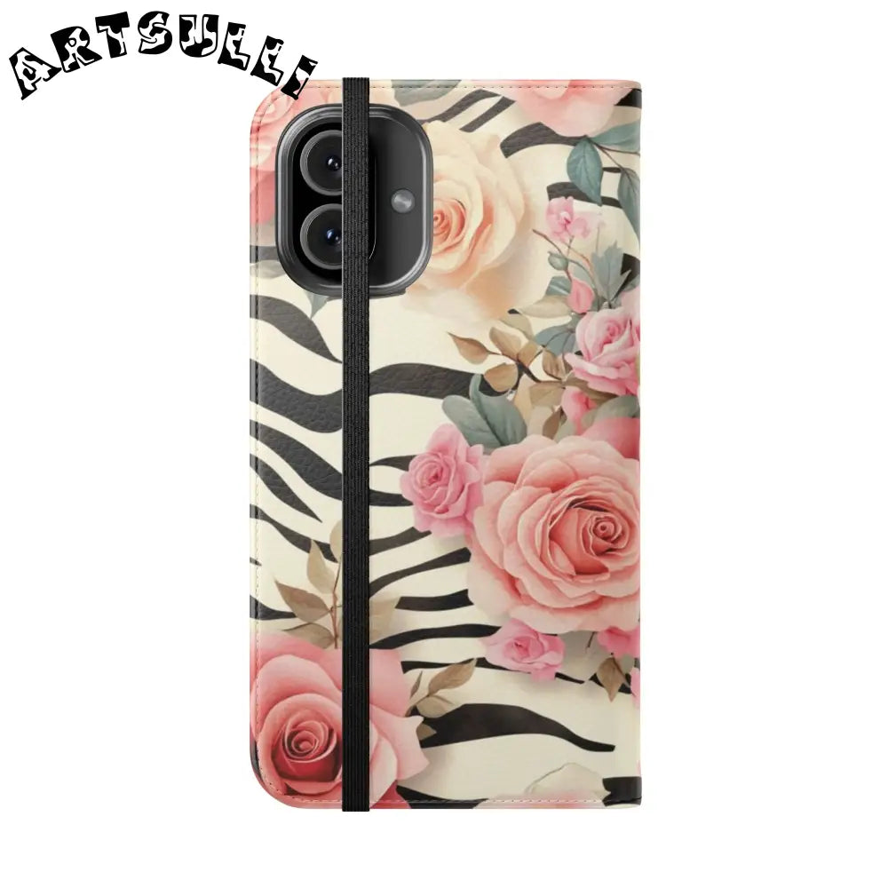 Floral Zebra Print Flip Cases, Artsulli - Art is Long, Life is Short, Phone Case, , , , , , ,